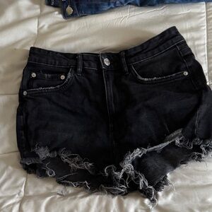 Zara Black Frayed Jean Shorts